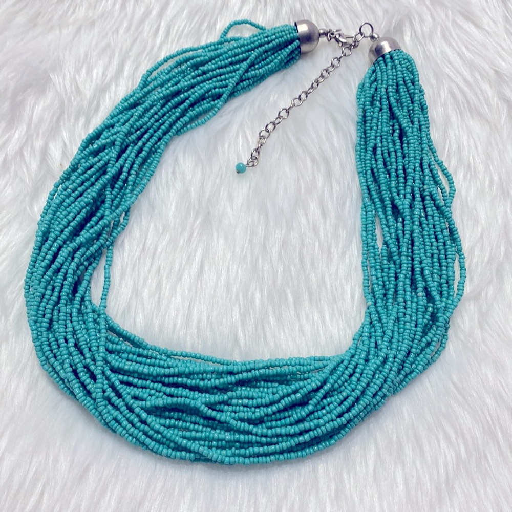 Vintage Gypsy Handmade Beaded Statement Turquoise Necklace !